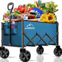 Collapsible Folding Wagon Cart, 350LBS Utility Large Capacity Cart Foldable Wagon with All Terrain Wheels, Grocery Wagons Carts for Garden Shopping Sports Camping, Blue