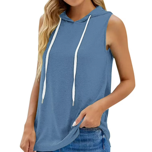 Remidoo Women Sleeveless Hoodie Workout Tank Tops Drawstring Gym Athletic Activewear (Blue, M)