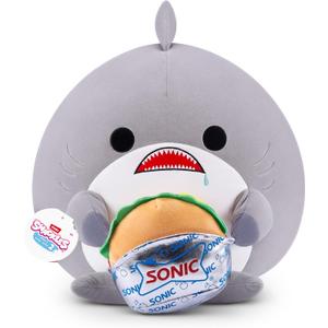 Snackles Series 2 16-inch by ZURU Cuddly Squishy Comfort 16-inch Plush with Licensed Snack Brand Accessory (Shark&Sonic Burger)