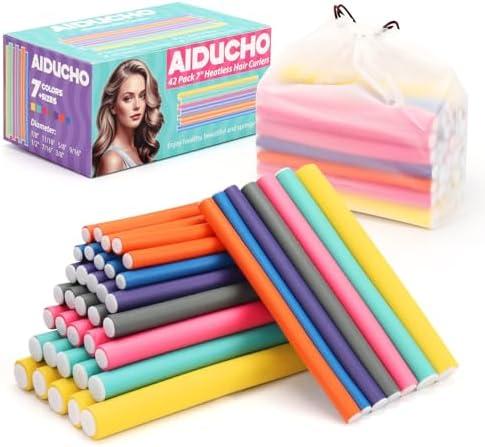 AIDUCHO Heatless Hair Curlers 42PCS Flexible Hair Rollers 7" Soft Foam Hair Curlers No Heat Bendable Curling Rods for Short Medium Long Hair, 7 Colors & Sizes