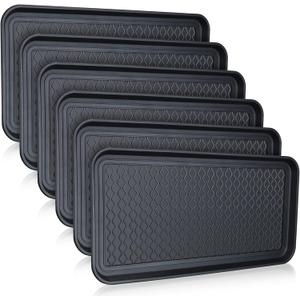 6 Pcs Multi Purpose Boot Tray Waterproof Shoe Mat Tray Indoor Outdoor PET Feeding Mat for Dog Cat Food Bowl Floor Protection with Anti Slip Floor Clean (Black, 30 x 15 x 1.2 inch)