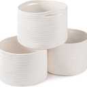 OIAHOMY Small Storage Baskets for Organizing,Closet Cube Shelf Storage, 9.89.87.1, Woven Cotton Rope Gift Baskets for Nursery,Cute Dog Toy bins, Round 3 Packs, White