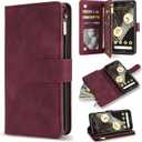 ZZXX for Google Pixel 7 Pro Case Wallet with RFID Blocking Card Slot Premium PU Leather Zipper Flip Folio Wallet with Wrist Strap Kickstand Protective for Google 7 Pro Wallet Case(Red 6.7 Inch)