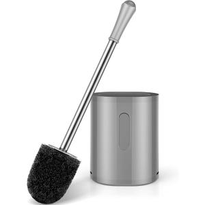 Toilet Brush and Holder Set, with Stainless Steel Handle Toilet Bowl Brush, Compact Toilet Scrubber Brush for Deep Cleaning Bathroom Restroom, Easy to Assemble-Grey (1 Pack, Gray)