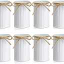 12pcs Rustic White Metal Farmhouse Vase Set with Twine Bow for Table Centerpiece