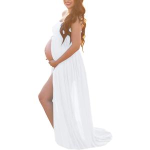 Mommy Jennie Maternity Dress for Photoshoot Sleeveless Open Front Photography Gown (One Size, White)