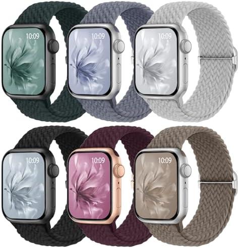 6 Pack Braided Stretchy Bands Compatible with Apple Watch Band 38mm 40mm 41mm 42mm 44mm 45mm 46mm 49mm Women Men, Adjustable Nylon Solo Loop Elastic Straps for iWatch Series 11 10 9 8 7 6 5 4 SE Ultra