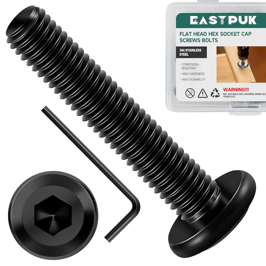 20Pcs M6-1.0 x 35mm Flat Head Socket Cap Screws Bolts 304 Stainless Steel Black Zinc Plated Furniture Bolts, Fully Threaded M6 Bolt with Hex Spanner