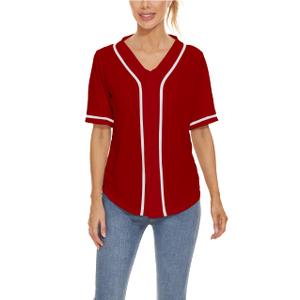 Women Baseball Jersey Button Down Tee Short Sleeve Shirt Sports Uniform Softball Jersey Active T-Shirt (Red,4XL)