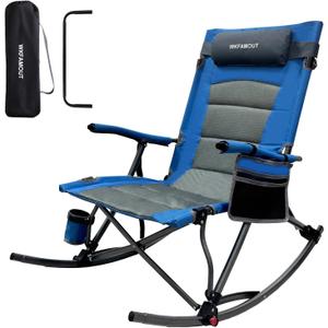 13.8" High Seat Rocking Camping Chair Outdoor with Foot Rest & Headrest, Oversized Folding Rocker Chair with Carry Bag for Lawn Patio Supports 300 lbs