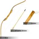 Basbon Youth Wooden Bow and Arrow Set, 40 Inch Handmade Wooden Bow and Arrow Cosplay Costume Prop Archery Set Games Toys, 1 Bows 1 Quivers and 3 Feather Arrows, Gifts for Kids Youth Boys and Girl