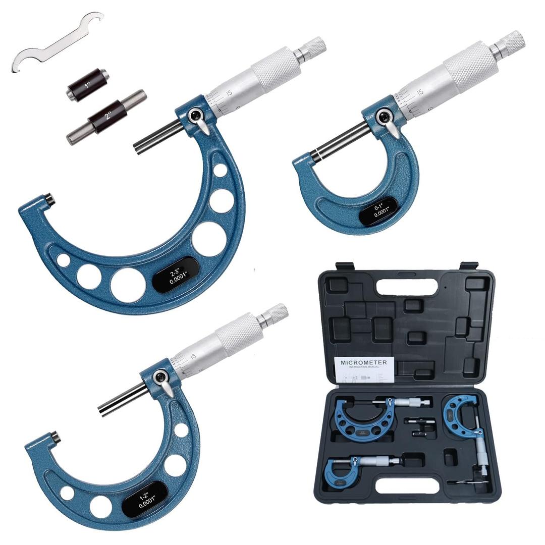 HDLNKAK Outside Micrometer Set, 0-3" Machinist Micrometer, 3 Pcs Machinist Tool Set, 0.0001" Graduation Micrometer Set, Alloy Precision Micrometer, Micrometer Standard Set with Case