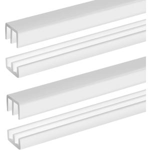 Landical 2 Sets Plastic Sliding Door Track Set for Cabinet Double Rails Panel Kit, 1/4" Thick Panels Glass Door Hardware System Window Track Quick Installation(4ft,White)