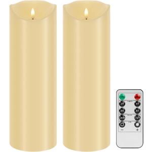 Large Outdoor Flameless Candles - 4" x 12" Battery Operated Flickering LED Pillar Candles with Remote and Timers for Indoor Outdoor Porch Lanterns (Set of 2)