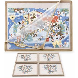 Puzzle Board for 1000 Pieces, 4 Sorting Trays & Protective Cover, 31.5"x23.6"