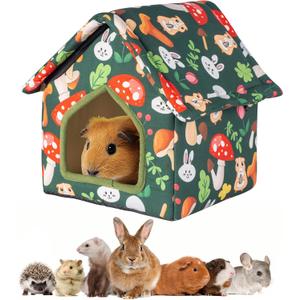 Guinea Pig Hideout, Foldable Guinea Pig House with Non-Slip Bottom & Removable Pad, Soft & Washable Bunny Bed for Hamsters Dwarf Rabbits Ferret Hedgehogs and Other Small Animals
