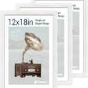 12x18 Poster Frame Set - 3 Pack, Textured White Solid Wood with HD Tempered Glass, Wall Gallery Picture Photo Frame