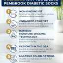 Pembrook Ribbed Knit Bamboo Viscose Diabetic Socks - 6 Pairs Crew Neuropathy Socks for Women | Diabetic Socks for Women