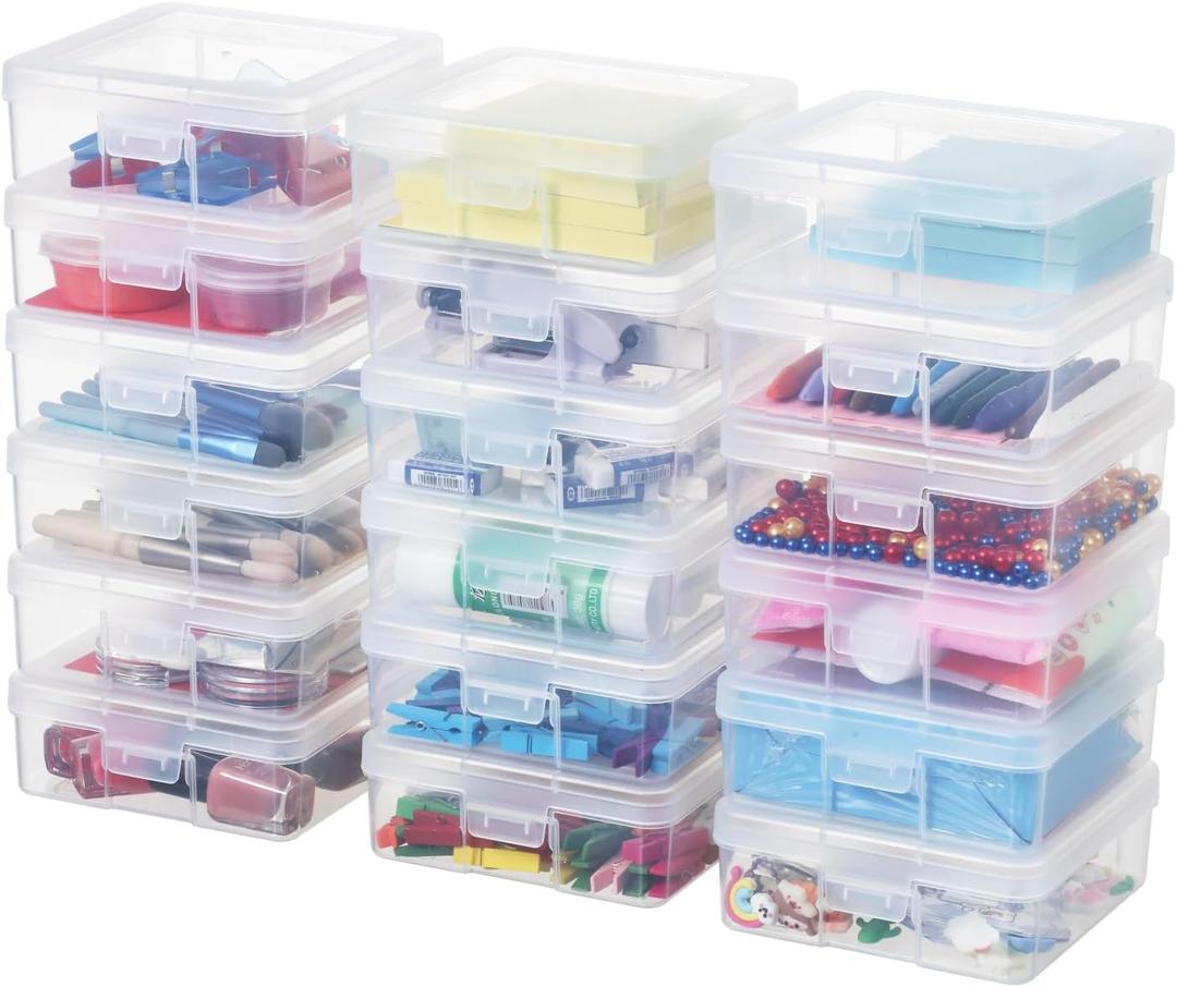 18 Pack Small Plastic Hobby Art Craft Organizer, Clear Plastic Storage Containers with Latching Lid, for Pencil Box, Lego, Crayon