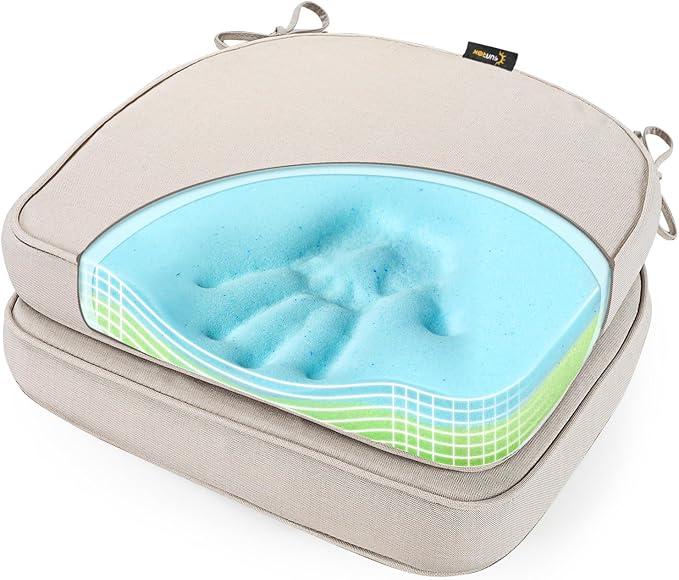 SUNROX Gel Memory Foam Chair Cushions, FadeShield Water-, Stain-Resistant Durable Reversible Seat Cushion Pads with Ties for Indoor/Outdoor Kitchen Dining Office
