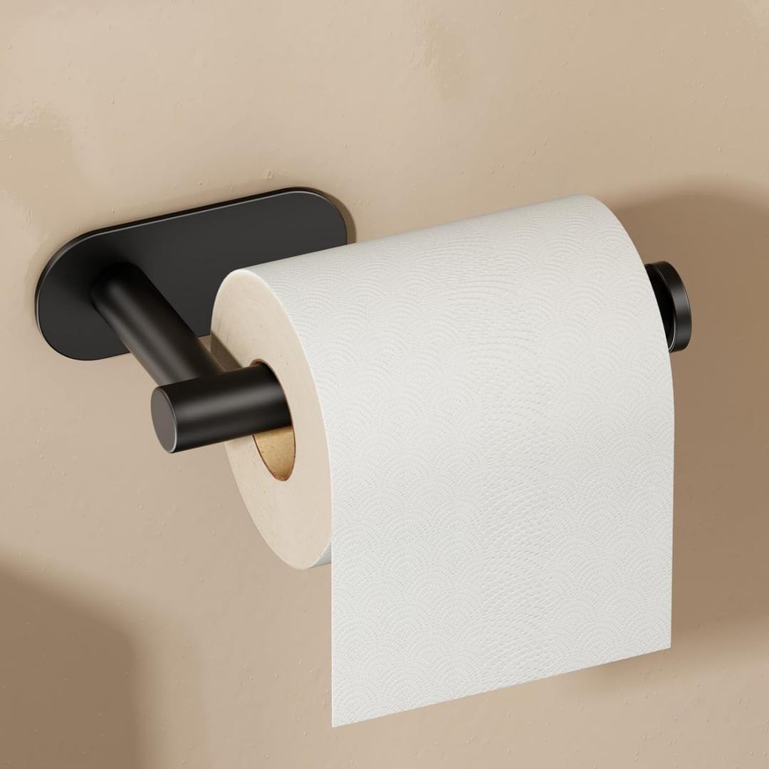Voldra Toilet Paper Holder, Self Adhesive Toilet Paper Holder Wall Mount, SUS 304 Stainless Steel Toilet Tissue Roll Holder No Drilling for Bathroom Porta Papel de Baño (Matte Black, Classic)