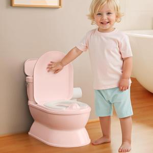 CheerTry 2-in-1 Toddler Potty Training Toilet - Larger Potty Chair & Detachable Training Seat for Boys & Girls Ages 1-3 with Flushing Sound, Wipes Storage, Toilet Paper Holder (Pink)