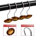 Gibelle Shower Curtain Hooks, Diamond Shaped Shower Curtain Rings Hooks for Bathroom Curtains Rod, Acrylic Decorative Rhinestones Bling Rolling Bathroom Accessories Set of 12, Brown