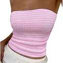 ZAFUL Women Satin Strapless Tube Tops Side Split Sleeveless Backless Bandeau Top Going Out Bustier Tops Silk Tank Top Pink, S