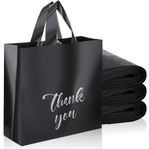 Yeaqee 100 Pcs Thank You Bags 8 x 10 Inches Extra Thick Shopping Bags with Handles Black Frosted Reusable for Boutique Merchandise Retail Small Business Parties Favors Goodies