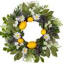 18 inch Artificial Lemon Wreath for Front Door, Summer Door Wreath Faux Lemons Door Wreath with Berries, Daisy, Wildflowers, Ferns Leaves Small Wreath for Indoor Wall Wedding Farmhouse Lemon Dcor