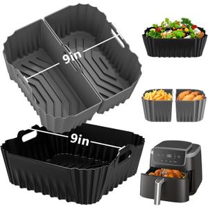 9-Inch Air Fryer Silicone Liners Square for Ninja Air Fryer AF141 AF142 AF181 5-6.5QT, 3 Pack Reusable Silicone Pot Baking Accessories for Cosori 6QT, Instant, Chefman 5QT to 8QT AirFryer