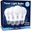 UNILAMP Timer LED Light Bulbs 4 Pack, 13W (100W Equivalent) LED Bulb, Built-in Automatic Timer, 5000K Daylight A19, Automatic On/Off Security Light Bulb