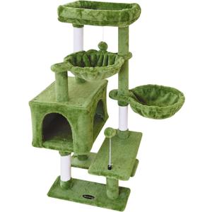 KIYUMI Cat Tree Cat Tower Condo with Sisal Scratching Post for Indoor Cats Cat Tree Cat Furniture with Hammock Perch and Kitten Ball Toys, Multi-Level Pet Activity Center Green (39")