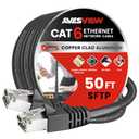 CAT 6 Shielded 50 ft Ethernet Cable, Indoor High-Speed (SFTP) 10Gbps Snagless Shielded Ethernet Cable 50 ft for Internet, Router, Computer, PlayStation, Xbox, POE Camera, Printer - Black