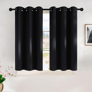 NICETOWN Halloween Blackout Curtains 45 Inches Long Kitchen Drapes, Black Solid Thermal Insulated Grommet Blackout Drapery Panels for Window (2 Panels, 42 Inch Wide by 45 Inch Long, Black)
