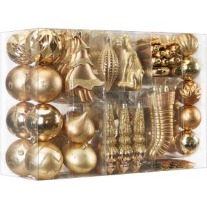 SHareconn 145pcs Christmas Balls Ornaments Set, Shatterproof Plastic Baubles Snowflakes, Stars and Tree Topper for Xmas Tree Holiday Wedding Party Decorations with Hanging Strings, Bronze Gold