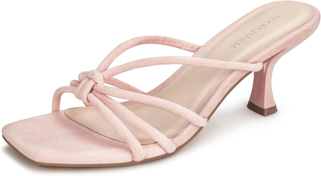 Women's Strappy Square Open Toe Kitten Heels Sandals Knotted Design Summer Fashion Slip On Mule Style (6, Light Pink)