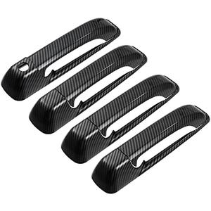 X AUTOHAUX 8pcs ABS Exterior Side Door Handle Cover Trim for Ram 1500 2500 3500 2010-2018 Black Carbon Fiber Pattern Outer Door Handle Cover Decoration