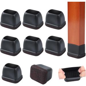 8PCS Felt Chair Leg Floor Protectors Rectangular Chair Leg Caps for Bed Chair Furniture Leg Protectors, Black Bar Stool Floor Protectors for Hardwood Floors, Fit Length 1.3"-1.7", Width 0.9"-1.2"