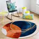 Navy Blue Burnt Orange Round Area Rugs, Boho Art Modern Geometric Non-Skid Children Playing Mat, 6ft Soft Circle Farmhouse Rugs for Living Room, Bedroom, Dining Room