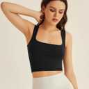 LOMON Square Neck Strappy Tank Top for Women Summer Sleeveless Crop Tops Seamless Going Out Top (Black, L)