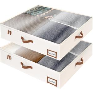 StorageWorks Underbed Storage Box, Under Bed Clothes Organizer With Sturdy Structure and Ultra Thick Fabric, Beige, 30" L x 28" W x 6" H, 2 pack