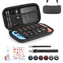 Younik Switch Case for NS Switch and Switch OLED, 11 in 1 Black Switch Accessories Kit Include Switch Carrying Case, Thumb Caps, Cute Sticker and Pendant