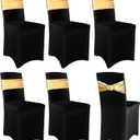 Frienda 12 Pieces Black Chair Cover Stretch Spandex Chair Slipcovers and Stretch Sash with Round Buckle for Graduation Prom Party Banquet Holidays Celebration (Black and Gold)