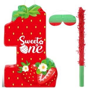 Aoriher Strawberry 1st Birthday piata Strawberry piata Summer Berry Strawberry piata with stick Blindfold Mask Confetti for Girls Strawberry Theme Birthday Baby Shower Party Game Supplies Decor