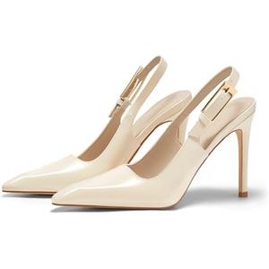 Coutgo Women's Slingback High Heels Pointed Toe Stilettos Metal Buckle Dress Party Pump Shoes Size 10