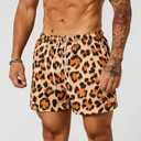MECH-ENG Men's Leopard Graphic Print Mesh Short Athletic Basketball Workout Running Drawstring Shorts with Pockets  (Brown, L)