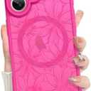 MZELQ for iPhone 16 Plus Case Sunflower Floral Flowers Matte Cute Pattern Magnetic [Compatible wth Magsafe] Fit Plus Case -Hot Pink