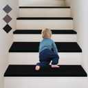 9"X36" Bullnose Stair Treads Carpet Non-Slip for Wooden Steps Indoor, Machine Washable and Reusable with Tape Free Self-Adhesive Back for Pets, Set of 15, Black