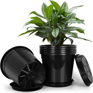 FUIJOL 3 Gallon Plastic Pots with Drip Trays, Sturdy Gallon Plant Pots with Drainage Holes, Large Gallon Pots for Flowers, Ideal for Indoor and Outdoor Use (3Gallon-6PACK)